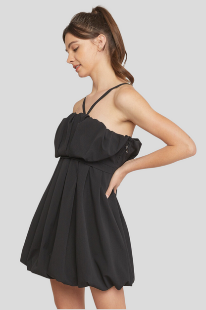 Keira Strappy Bubble Hem Mini Dress ~ Black