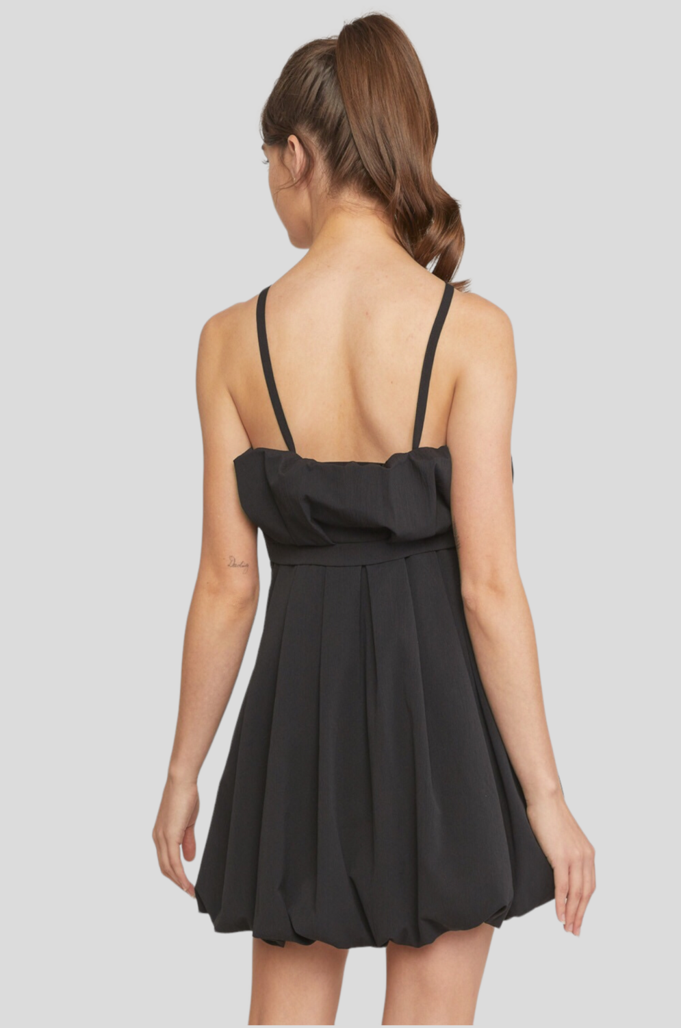Keira Strappy Bubble Hem Mini Dress ~ Black