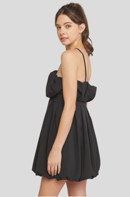 Keira Strappy Bubble Hem Mini Dress ~ Black