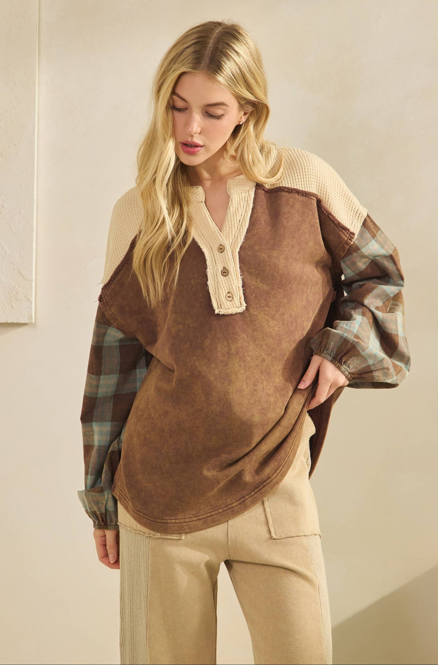 Campfire Flannel Contrast  Pullover ~ Brown