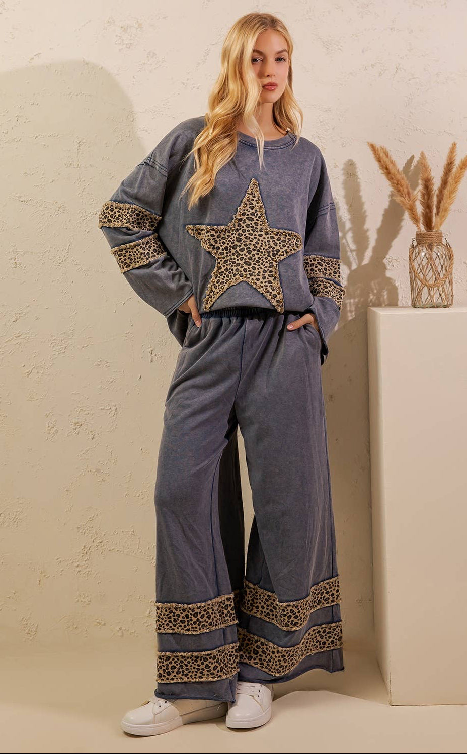 Lucia Leopard Star Mineral Wash Pants ~ Denim