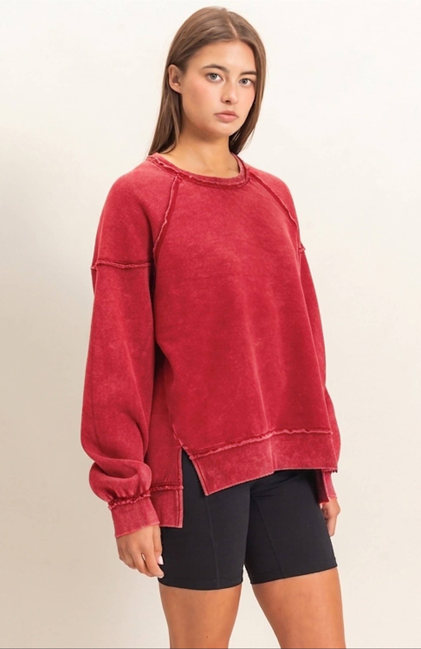 Ashlee Acid Wash Raw Edge Sweatshirt