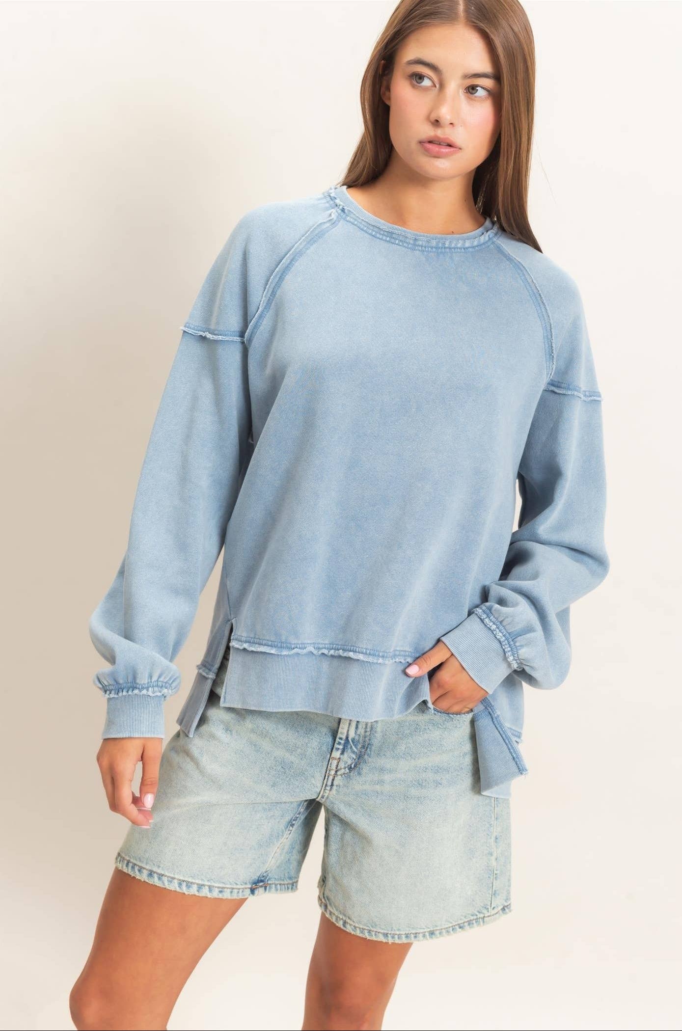 Ashlee Acid Wash Raw Edge Sweatshirt