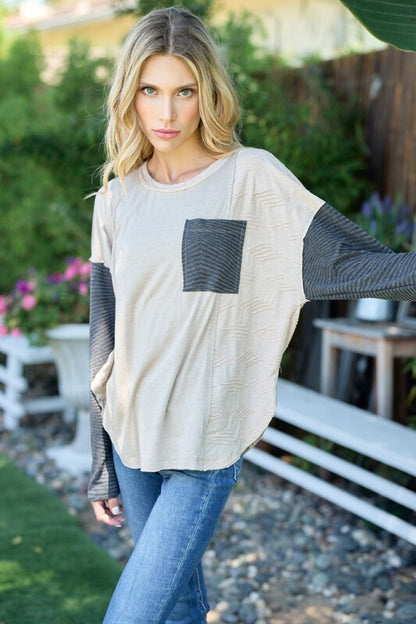 Sara Scoop Neck Pocket Top ~ Taupe