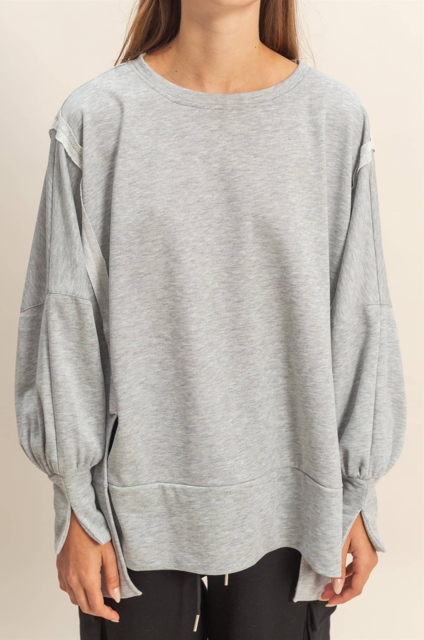 Oliva Oversized Unique Cuff Top ~ Heather Gray