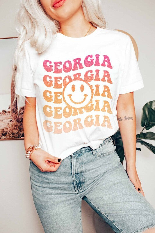 Georgia Smiley Face Graphic Tee ~ White