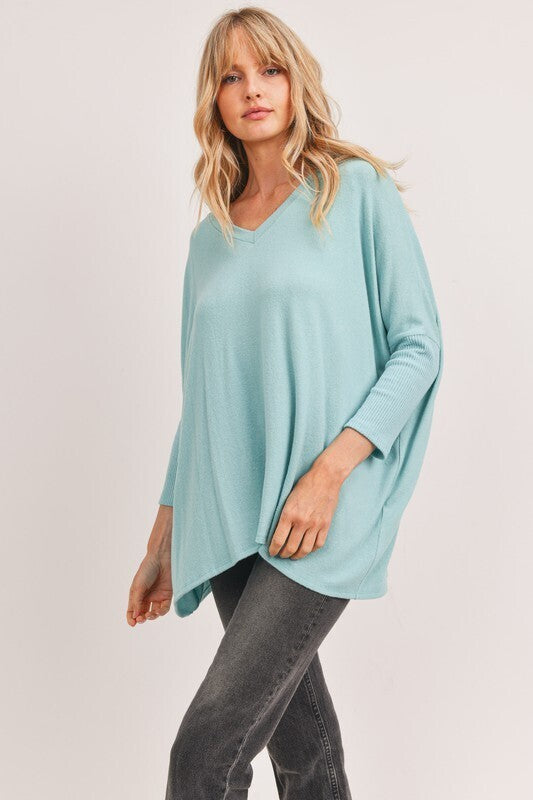 Veronica V Neck Dolman Sleeve Top ~ Aqua