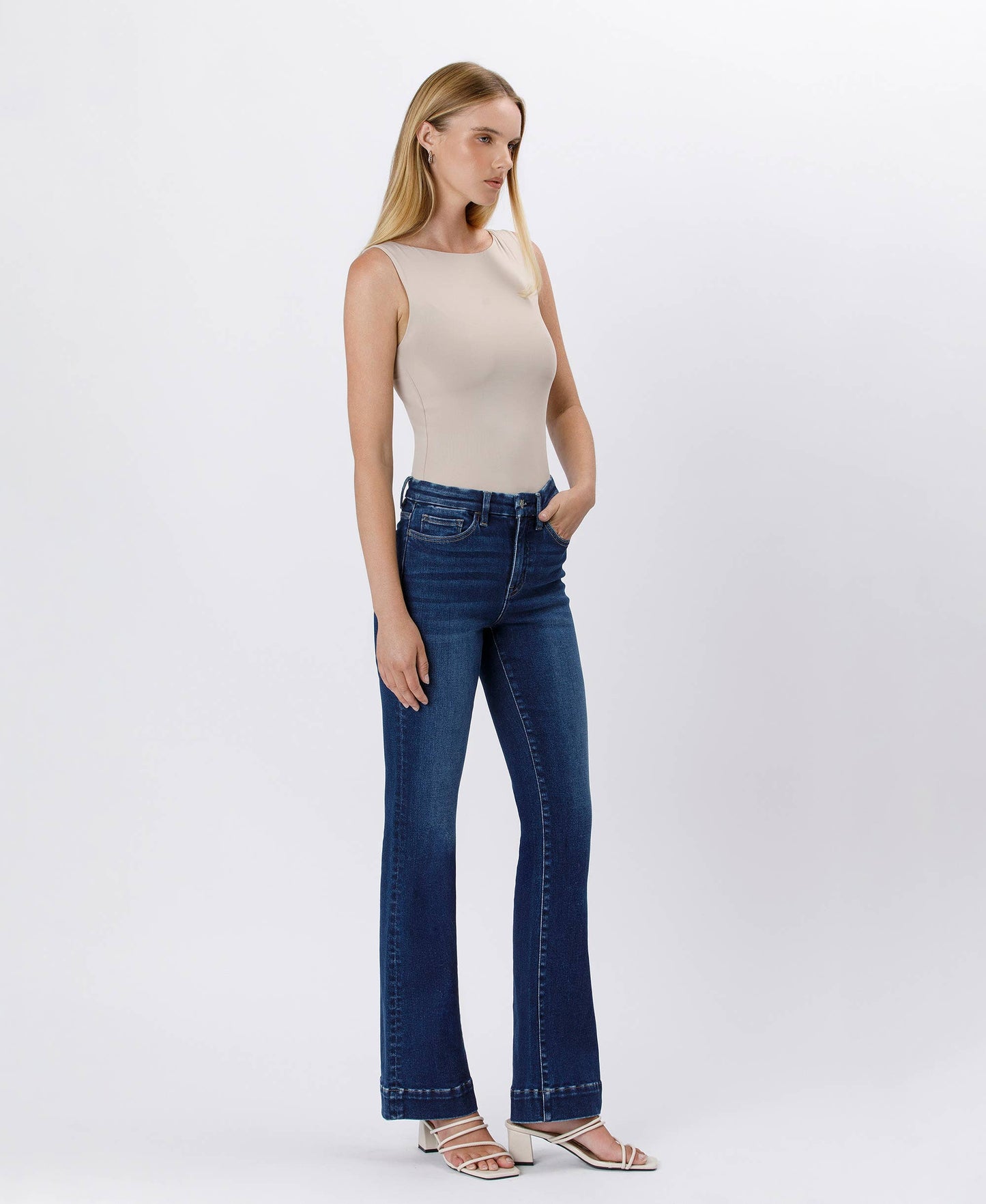 Peyton High Rise Trouser Hem Bootcut Jeans ~ Dark Denim