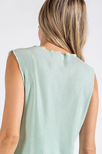 Peyton Pleated Sleeveless High Neck Top ~ Mint