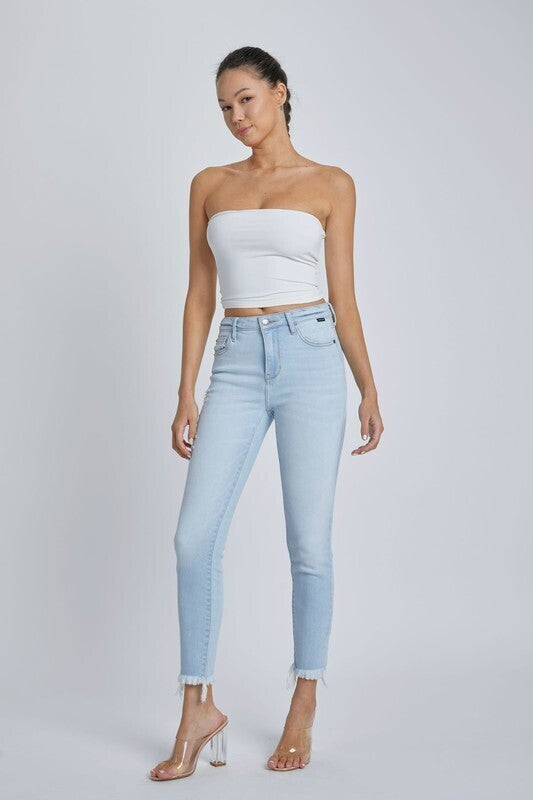 Melanie Frayed Hem Crop Skinny Jeans ~ Light