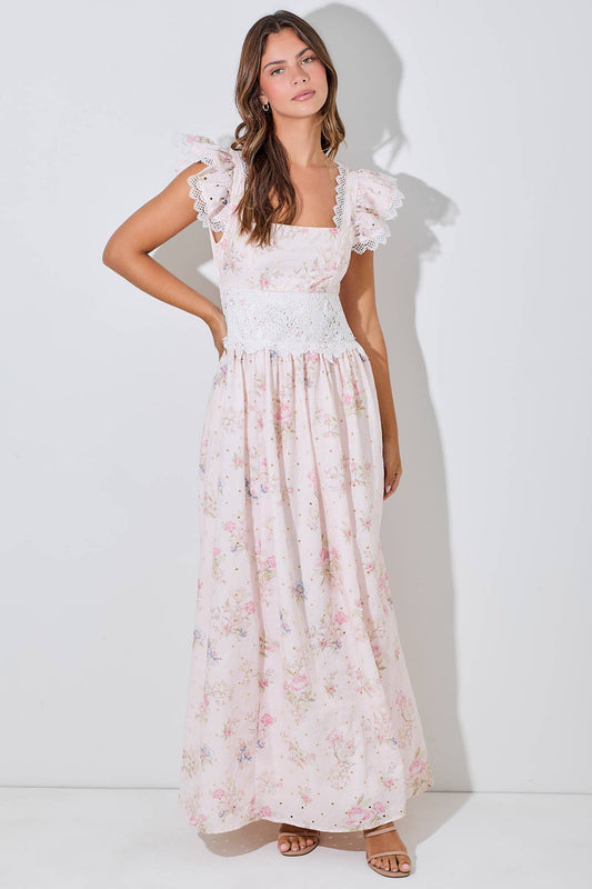 Florence Floral Scallop Lace Maxi Dress ~ Ivory