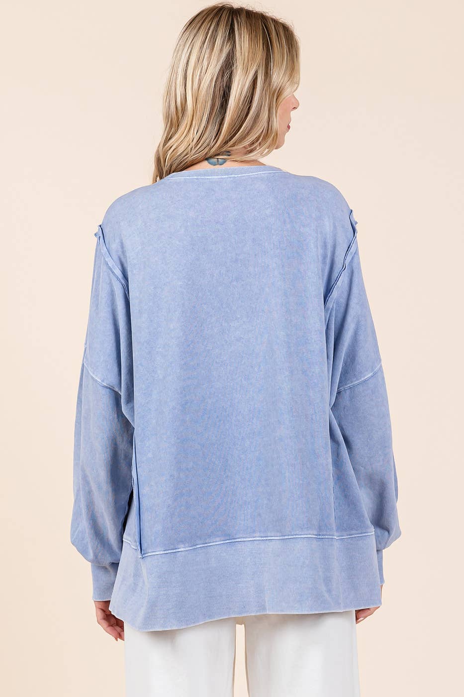 Peace Sign Mineral Wash Pullover ~ Rain Blue