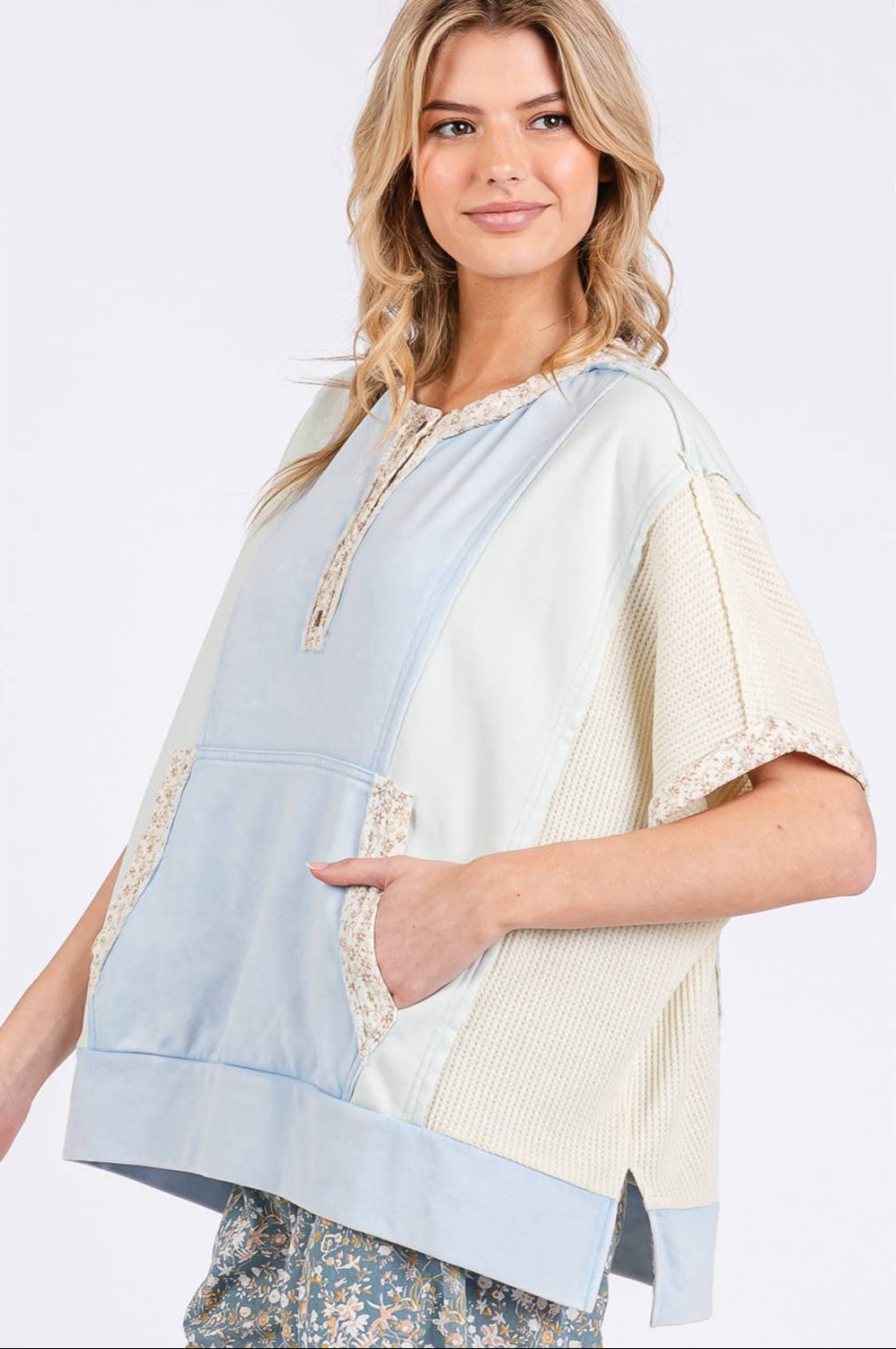 Camila Colorblock Kangaroo Pocket Top ~ Blue