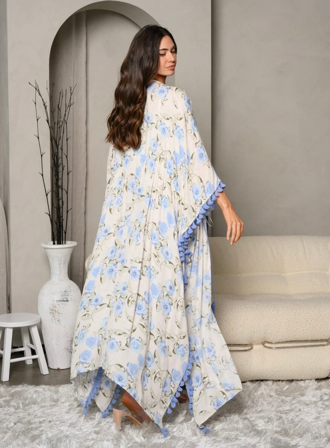 Farrah Floral Long Kimono ~ Blue Flower