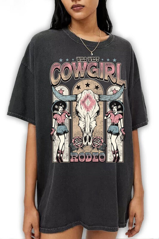 COWGIRL Cow Skull Graphic Tee ~ Mineral Charcoal