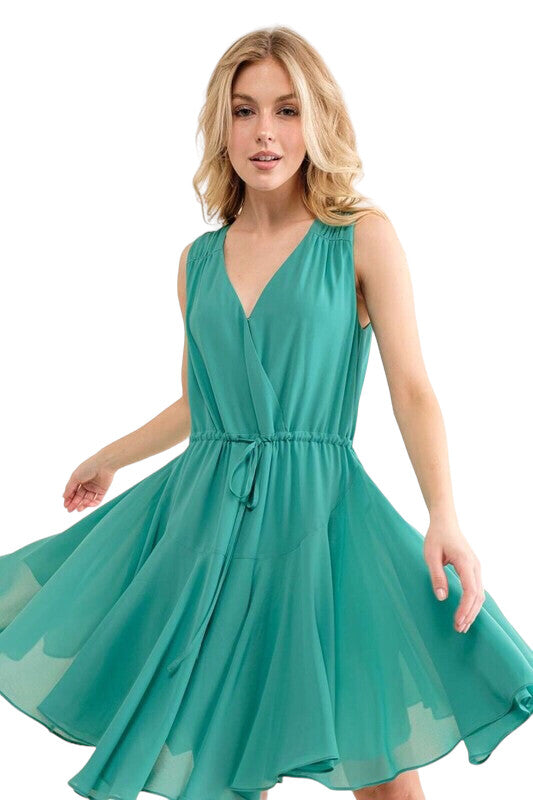 Ivy Ruched Detail Surplice Mini Dress ~Jade