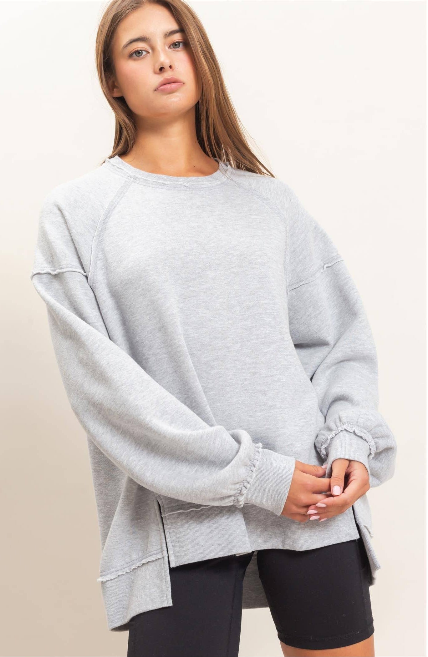 Ashlee Acid Wash Raw Edge Sweatshirt
