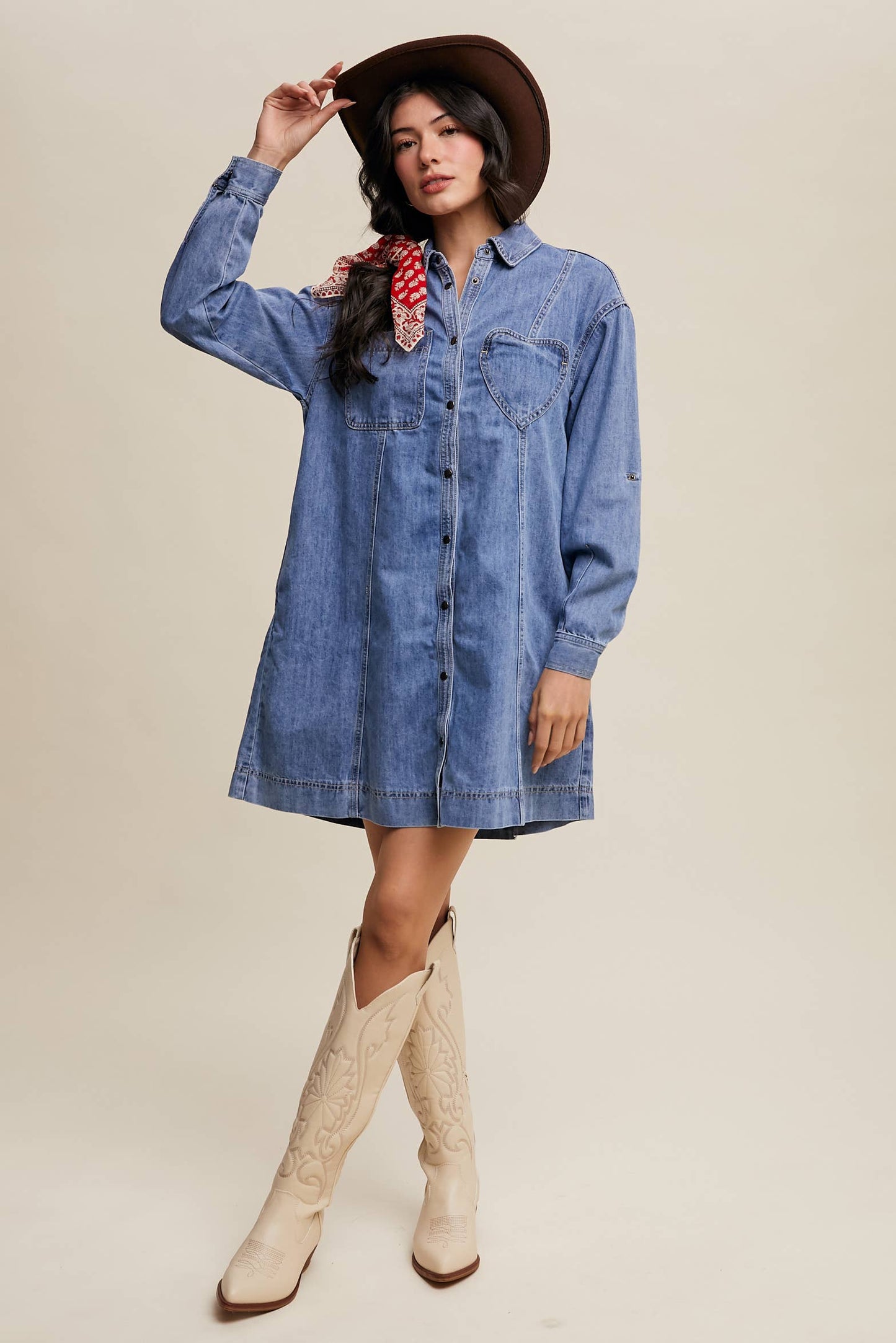 Dana Denim Heart-Pocket Shirt Dress ~ Daylight Denim