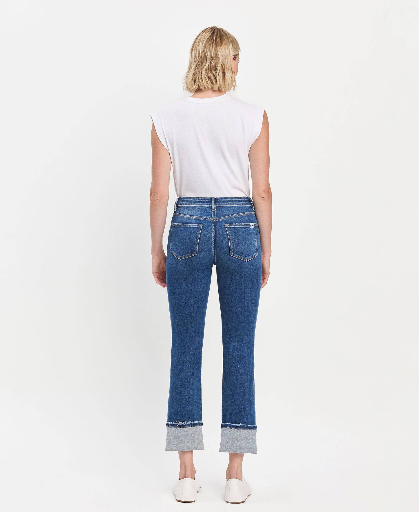 Jeanne High Rise Cuffed Slim Straight Jeans ~ Medium Denim