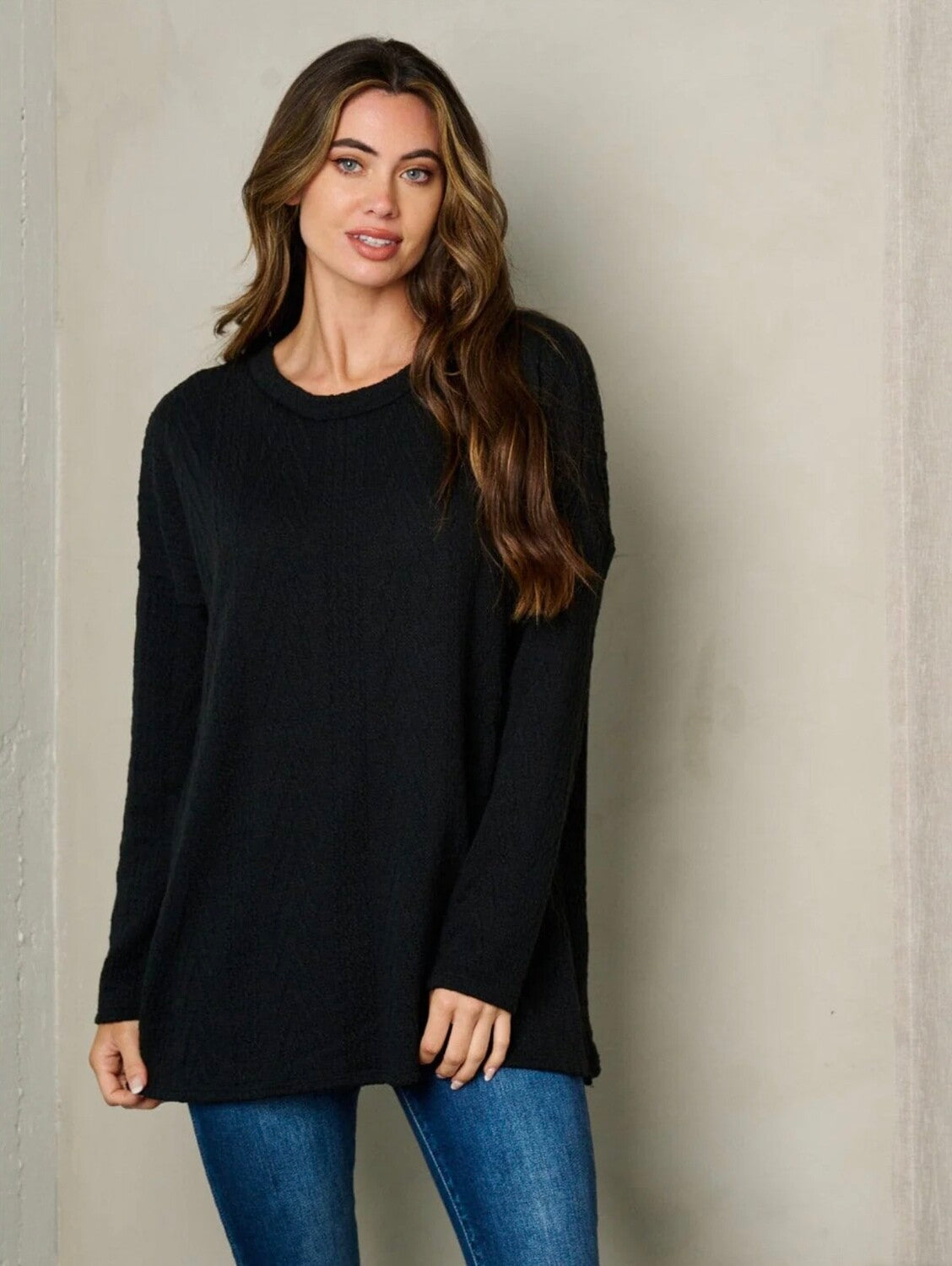Carla Cable Knit Loose Fit Top ~ Black