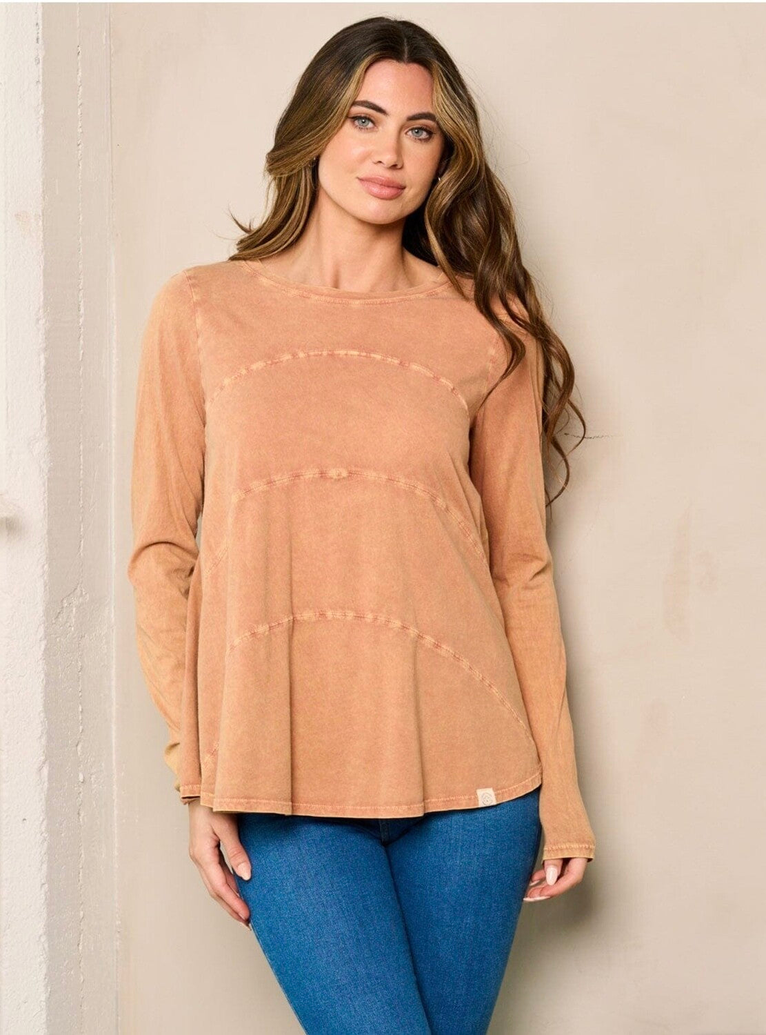 Willow Mineral Washed Tiered Top ~ Taupe
