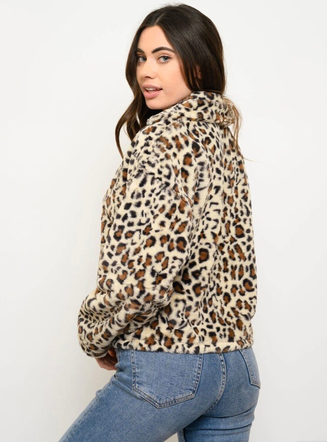 Piper Quarter Zip Fuzzy Pullover ~ Leopard