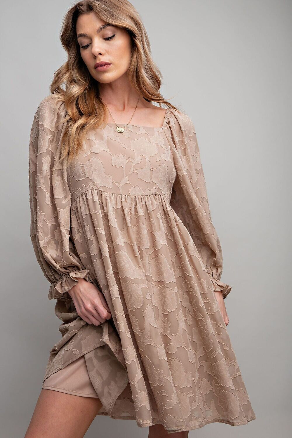 Sydney Burnout Lace Baby Doll Dress ~ Nude