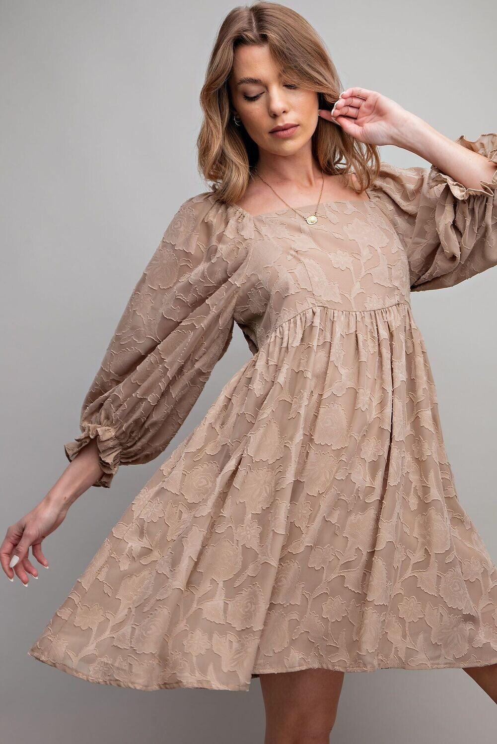 Sydney Burnout Lace Baby Doll Dress ~ Nude