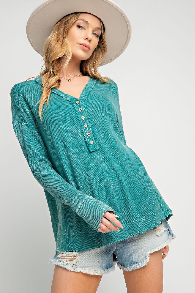 Riley Mineral Wash Thermal Top ~ Teal Blue