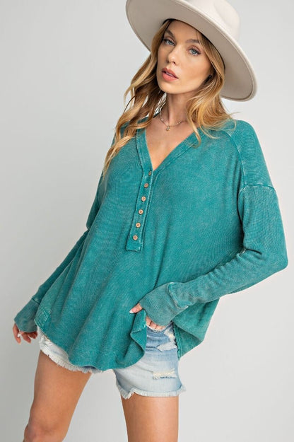 Riley Mineral Wash Thermal Top ~ Teal Blue