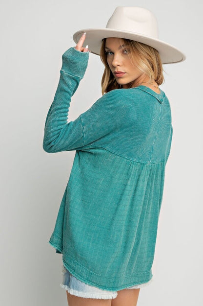 Riley Mineral Wash Thermal Top ~ Teal Blue