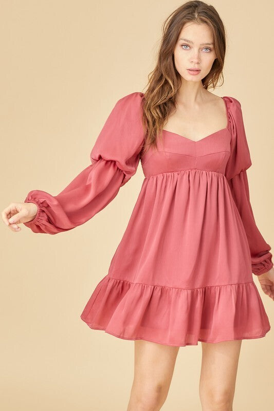 Sadie Tiered Puff Sleeve Ruffle Dress ~ Red Berry