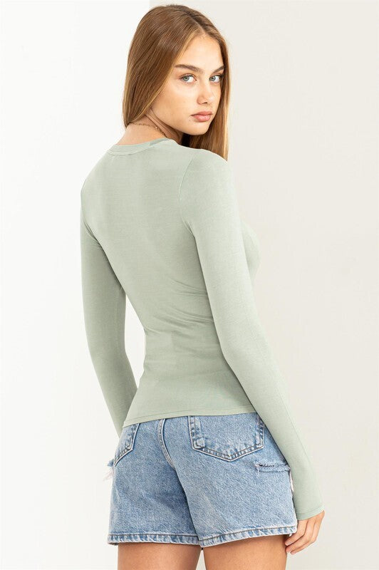 Ivy Fitted Long Sleeve Top ~ Iceberg Green