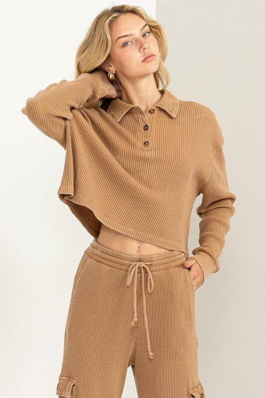 Resse Collared Button Front Top ~ Pale Brown