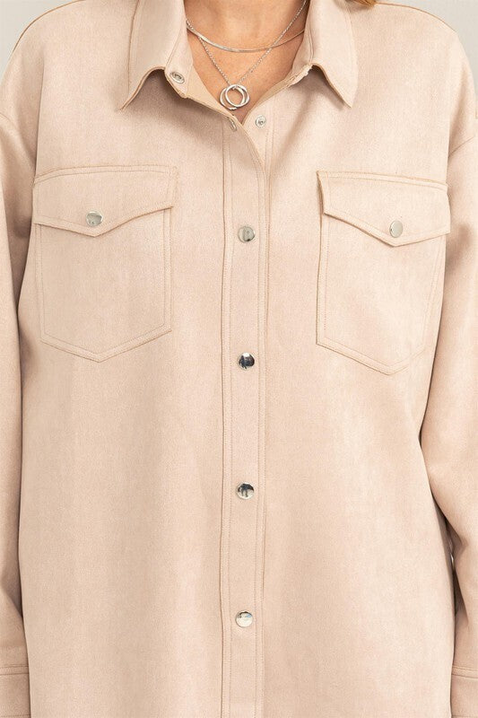 Rory Suede Button Front Jacket ~ Ecru