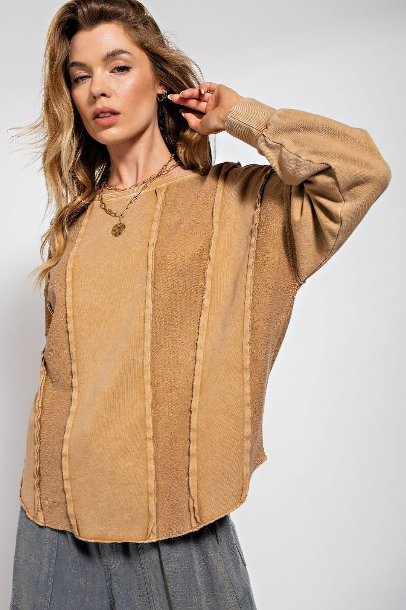 Mya Mineral Washed Terry Pullover ~ Caramel