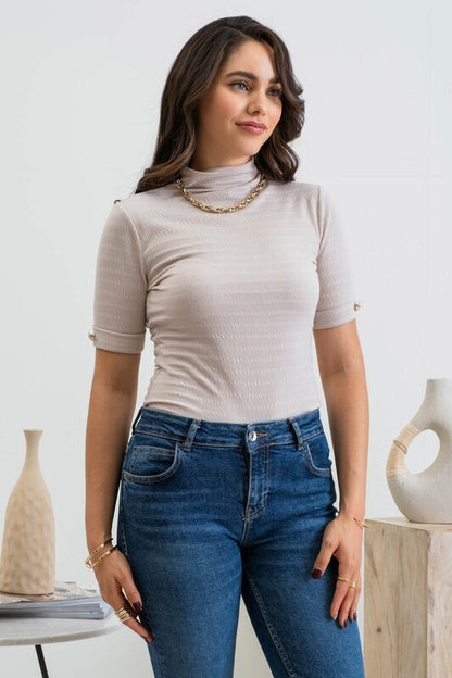 Kate Mock Neck Knit Top ~ Oatmeal