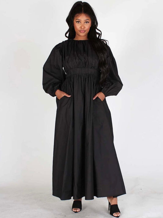 Sadie Removable Sleeves Pocket Maxi Dress ~ Black