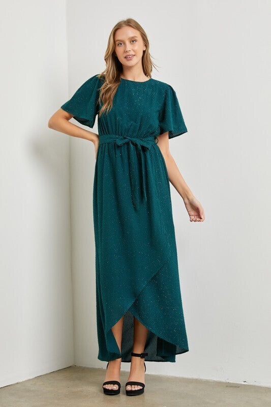Tiffany Texture Sparkle Midi Dress ~ Hunter Green