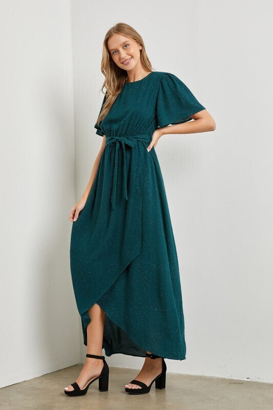 Tiffany Texture Sparkle Midi Dress ~ Hunter Green