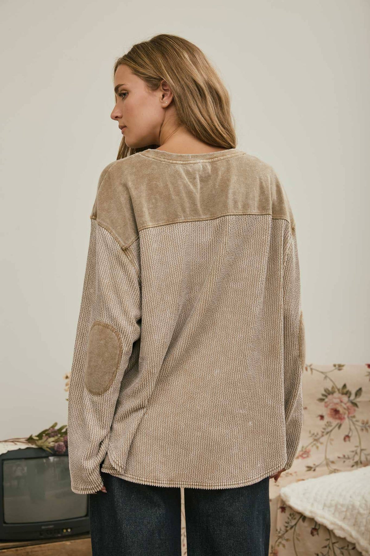 Brynn Boxy Textured Washed Knit Top ~ Mocha