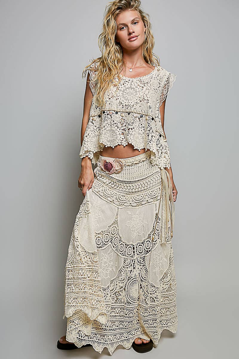 Cassie Crochet Patterns Embroidered Maxi Skirt ~ Natural