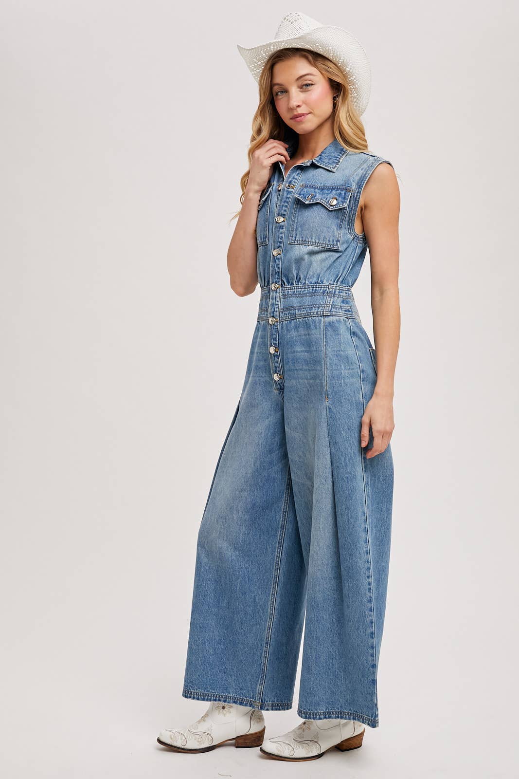 Maddie Sleeveless Jumpsuit ~ Light Denim