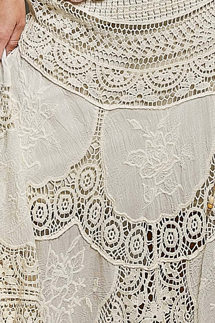 Cassie Crochet Patterns Embroidered Maxi Skirt ~ Natural