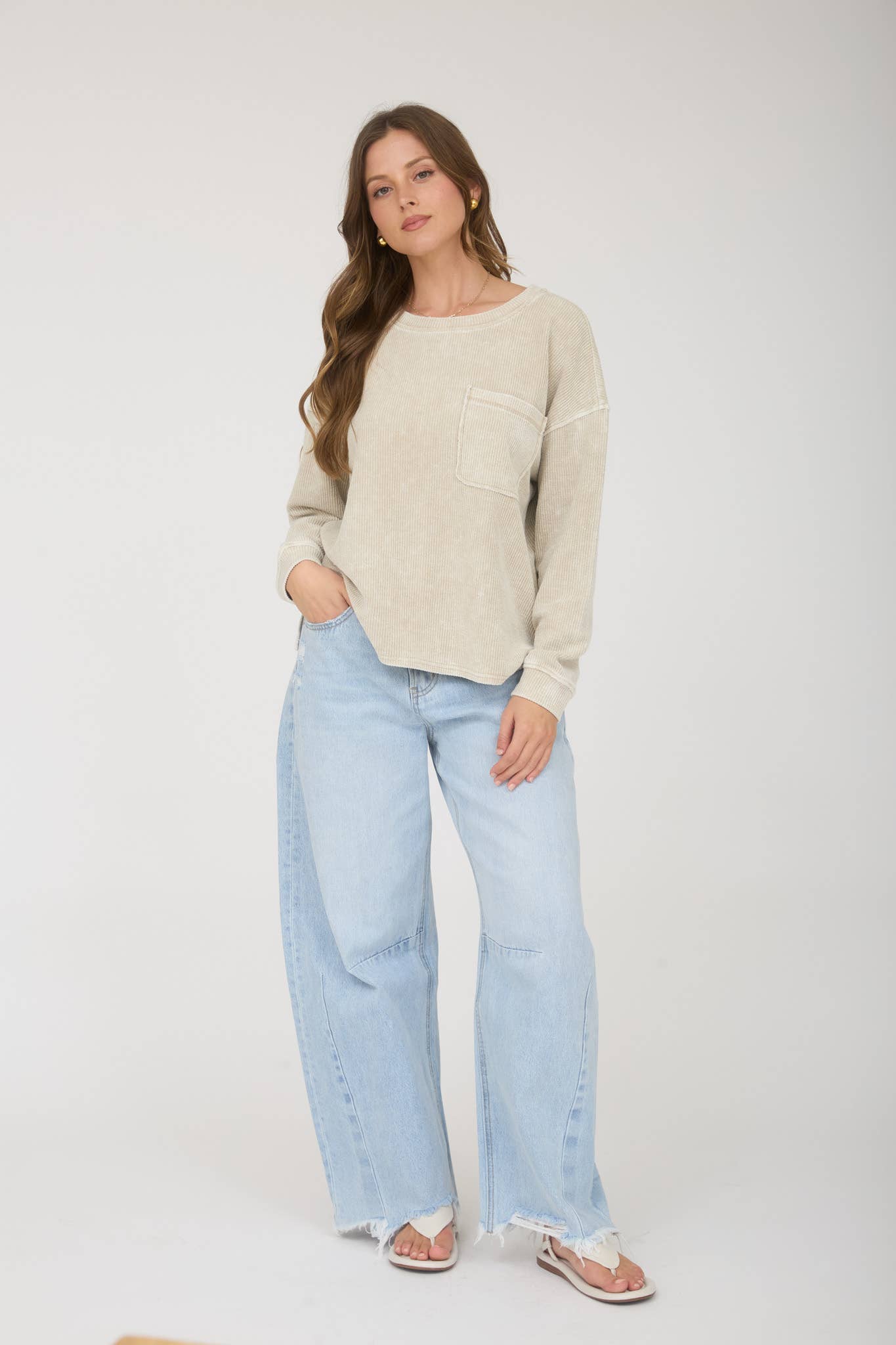 Wren Washed Pocket Rib Top ~ Khaki