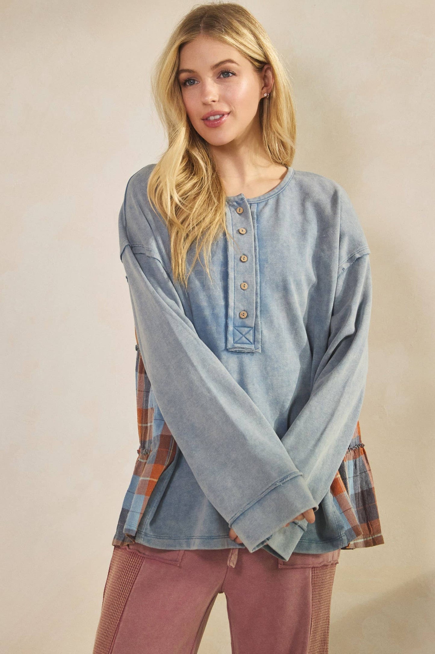 Ruth Rustic Charm Plaid Contract Top ~ Blue