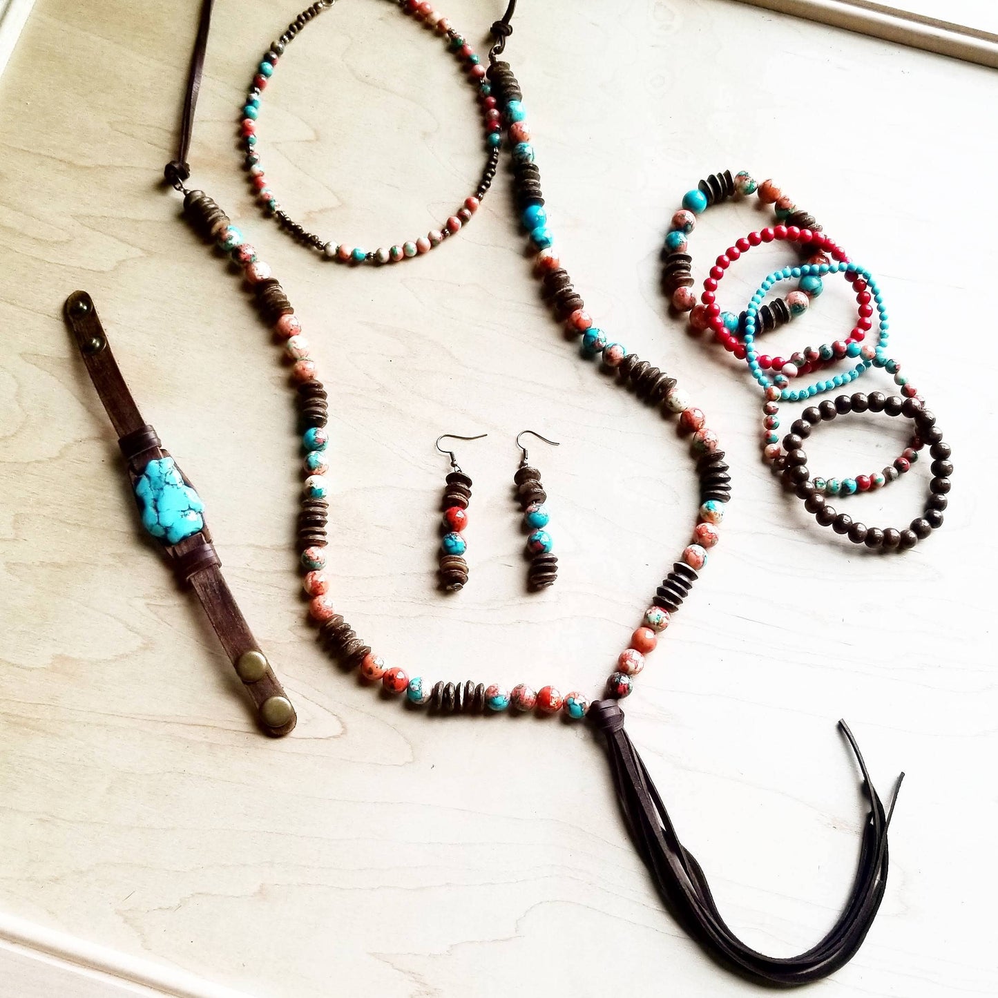 Multi-Colored Turquoise Beaded Collar Necklace