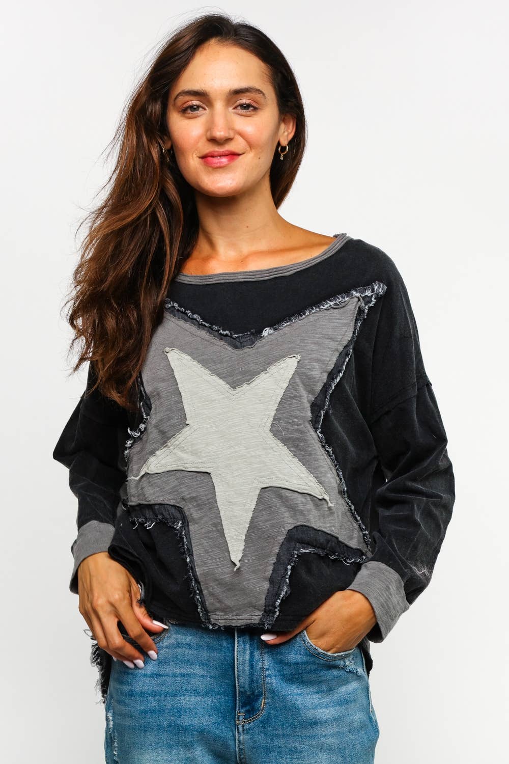 Sharon Star Patchwork Top ~ Charcoal