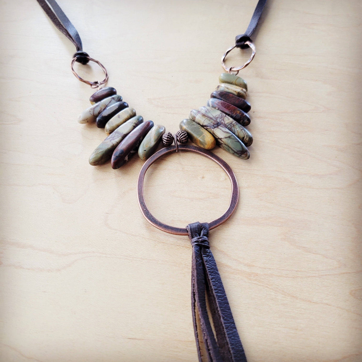 Picasso Jasper Leather Tassel Necklace