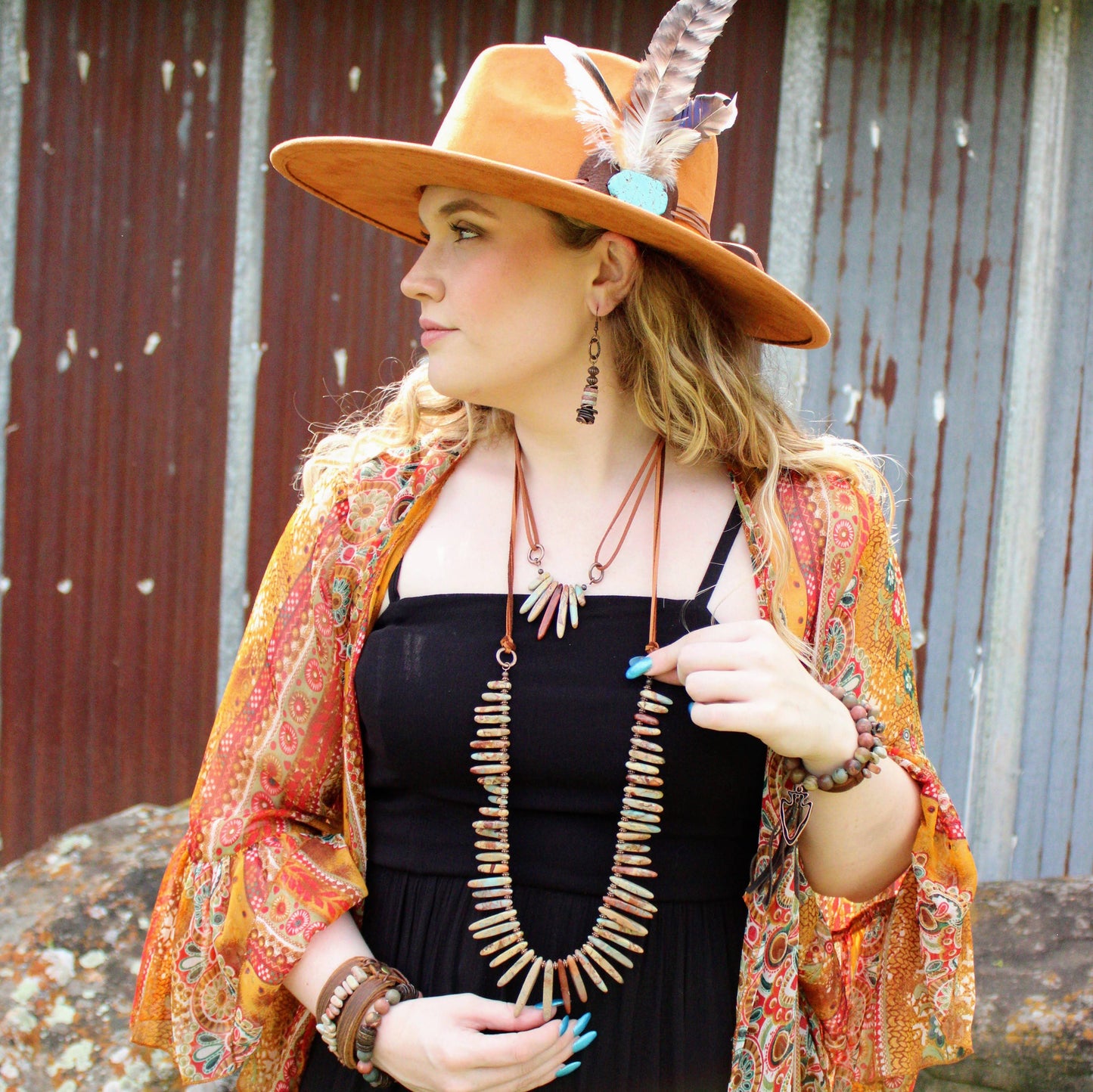 Aqua Terra Stone Slab Leather Cord Necklace